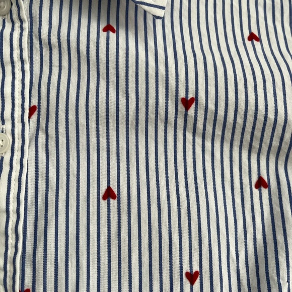 Talbots blue and white striped button down with embroidered hearts - Picture 3 of 5